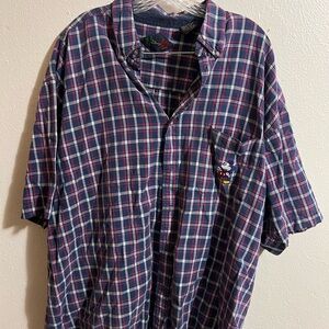 Vintage Disney Men's Plaid Shirt - Blue and‎ Red 2XL 100% cotton